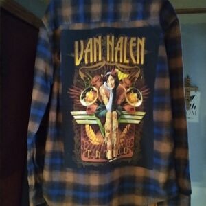 upcycled flannel shirt w/ custom VAN HALEN back patch
